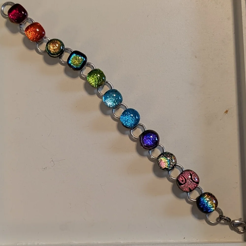 Rainbow Pride Hand Blown Glass Artisan Bracelet - Picture 6 of 7